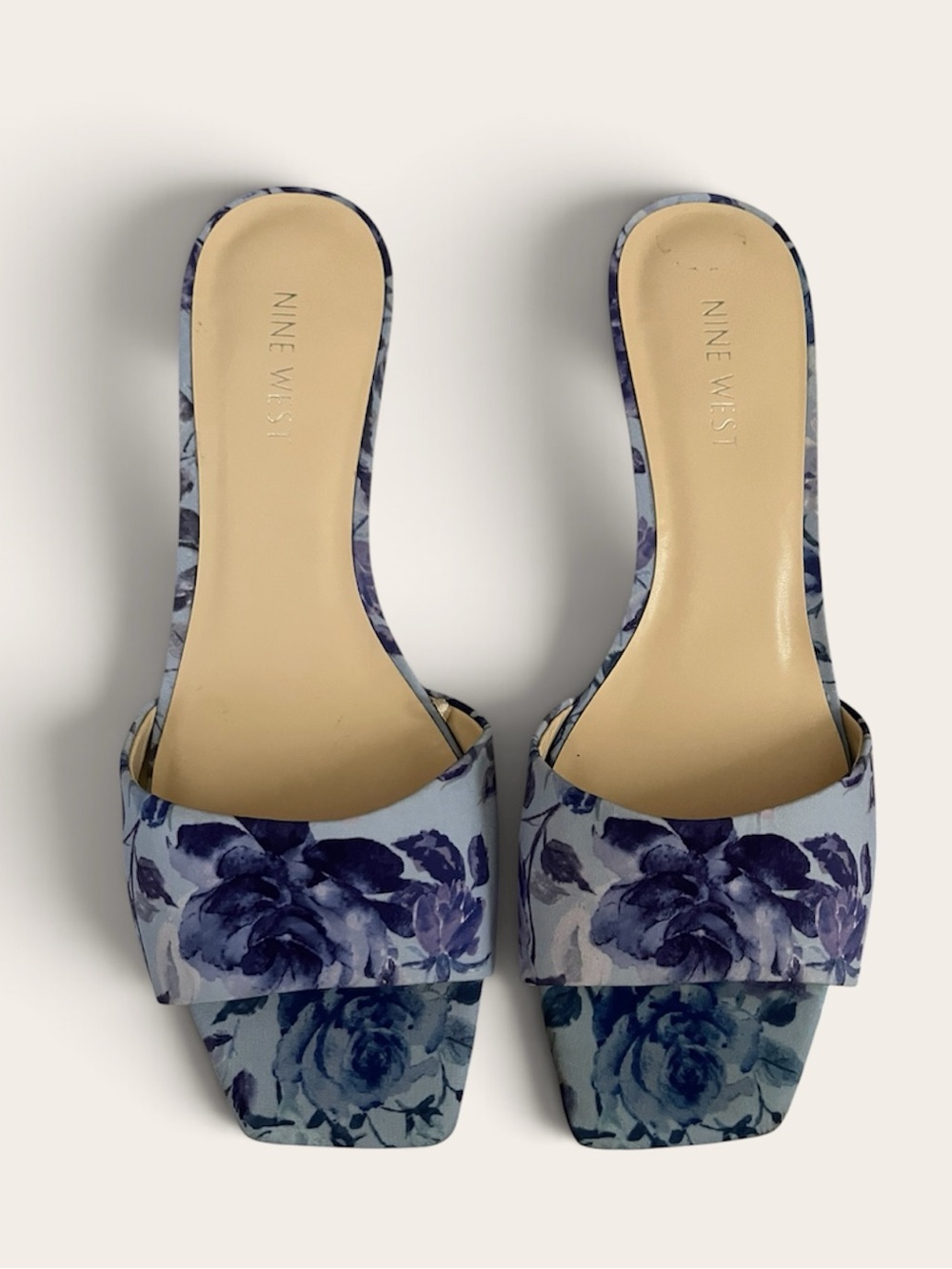 Nine West Blue Floral Slide Mules with Kitten Heel